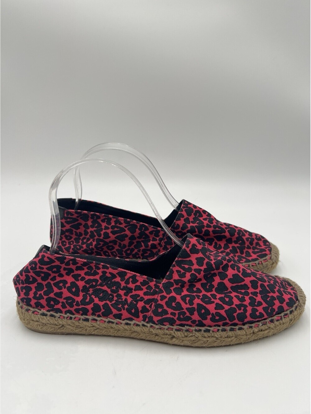 Saint Laurent pink and black canvas leopard print espadrilles Size 39